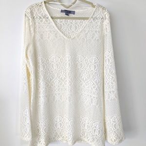 Lace Boho Long Sleeve Crochet Beach Cover-Up, Sz S